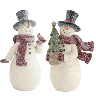 10.5" Glittered Resin Vintage Snowmen Set of 2