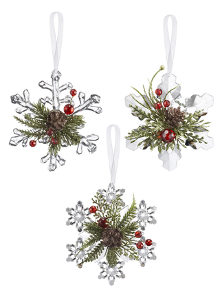 Mistletoe Krystal Pine Snowflakes 3/a