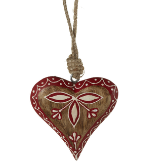 Nordic Wood Heart w Leaves Orn