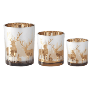 Frosted Glass w/Rose Gold Deer Votiv Set of 3