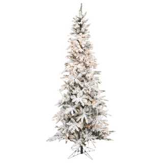 7'6'' Lit Pencil Flocked Tree