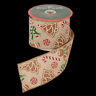 Gingerbread Patterned Double Wire Ribbon