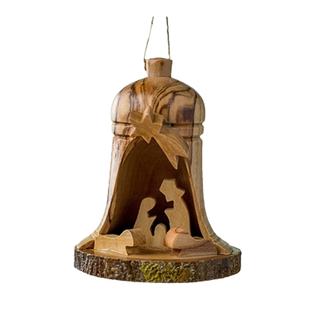 Small Bell Nativity with Bark Base Ornament  2.5"