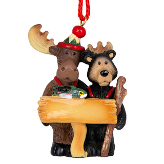 Hiking Bear Moose Ornament
