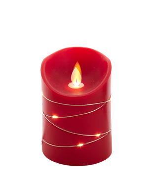 4" Red Candle With Fairy Lights