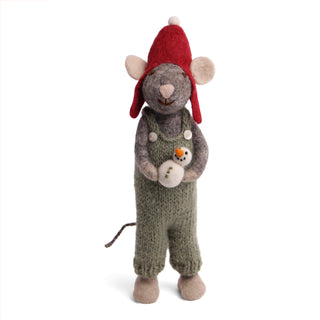 Felt Large Grey Boy Mouse w/Snowman