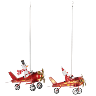 Flying Santa & Snowman Ornaments