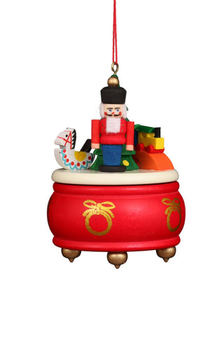 Christian Ulbricht Red Music Box With Nutcracker Ornament