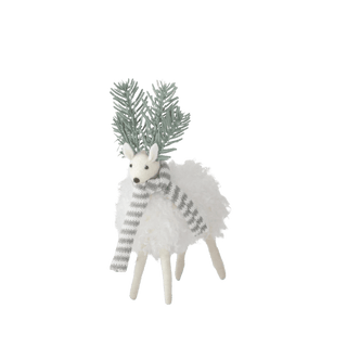 10" White Wool Deer w/Evergreen Antlers