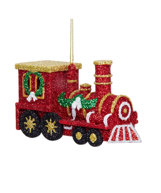 Plastic Red Glitter Train Ornament