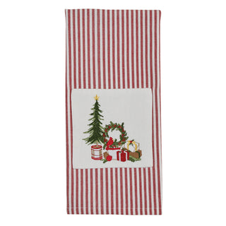 Tree and Wreath Embroidered Stripe Towel