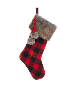 Red/Black Plaid Brown Fur Stocking