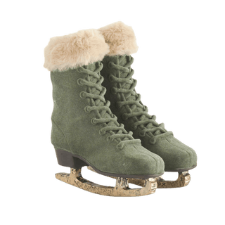 7" Sage Green Velvet Ice Skates w/Beige Fur Trim