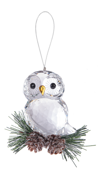 Frosted Pinecone Owl Ornament