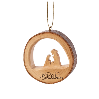 Round Bark with Holy Family Ornament