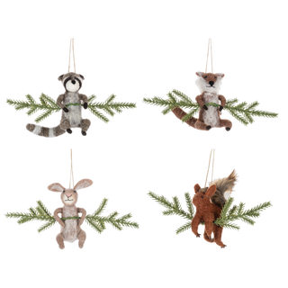 Woodland Animal on Branch Ornaments