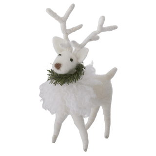 White Wool Deer With Pine Wreath